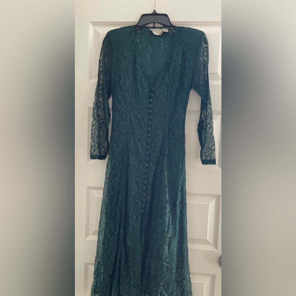 💎🪎Vtg. EXTRA FEMME COLLECTION Vtg. 1990s Emerald Green, Lace Dress